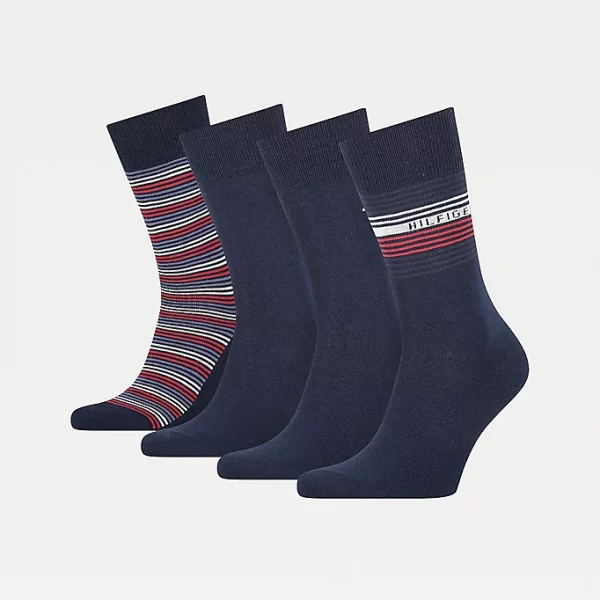 Tommy Hilfiger boxed set of four navy/stripe socks with rib knit cuff and tommy hilfiger branding