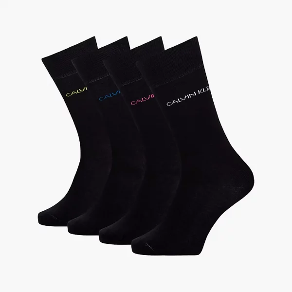 Calvin Klein flat knit black socks with ck logo in assorted colours four pairs in box