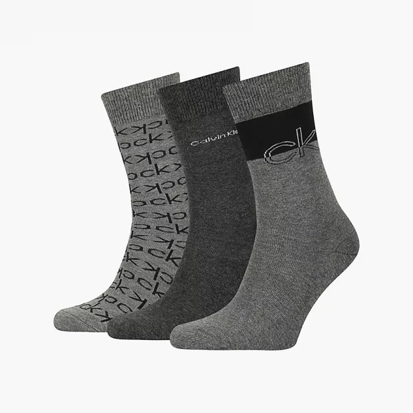 Calvin Klein three pack crew socks gift set in charcoal grey with calvin klein branding