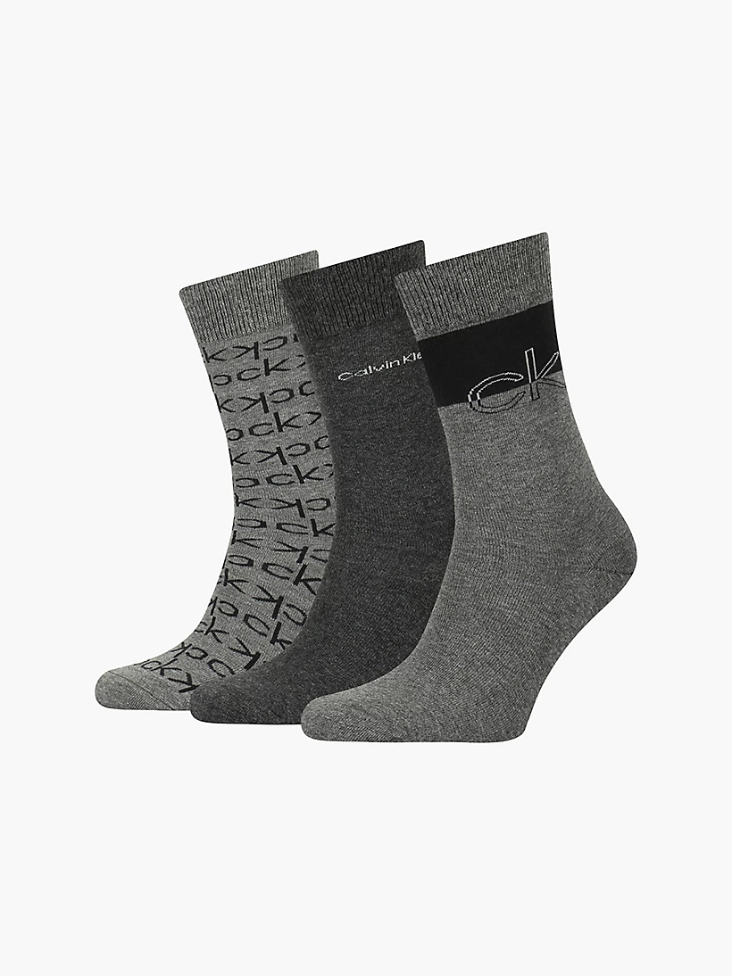 Calvin Klein three pack crew socks gift set in charcoal grey with calvin klein branding