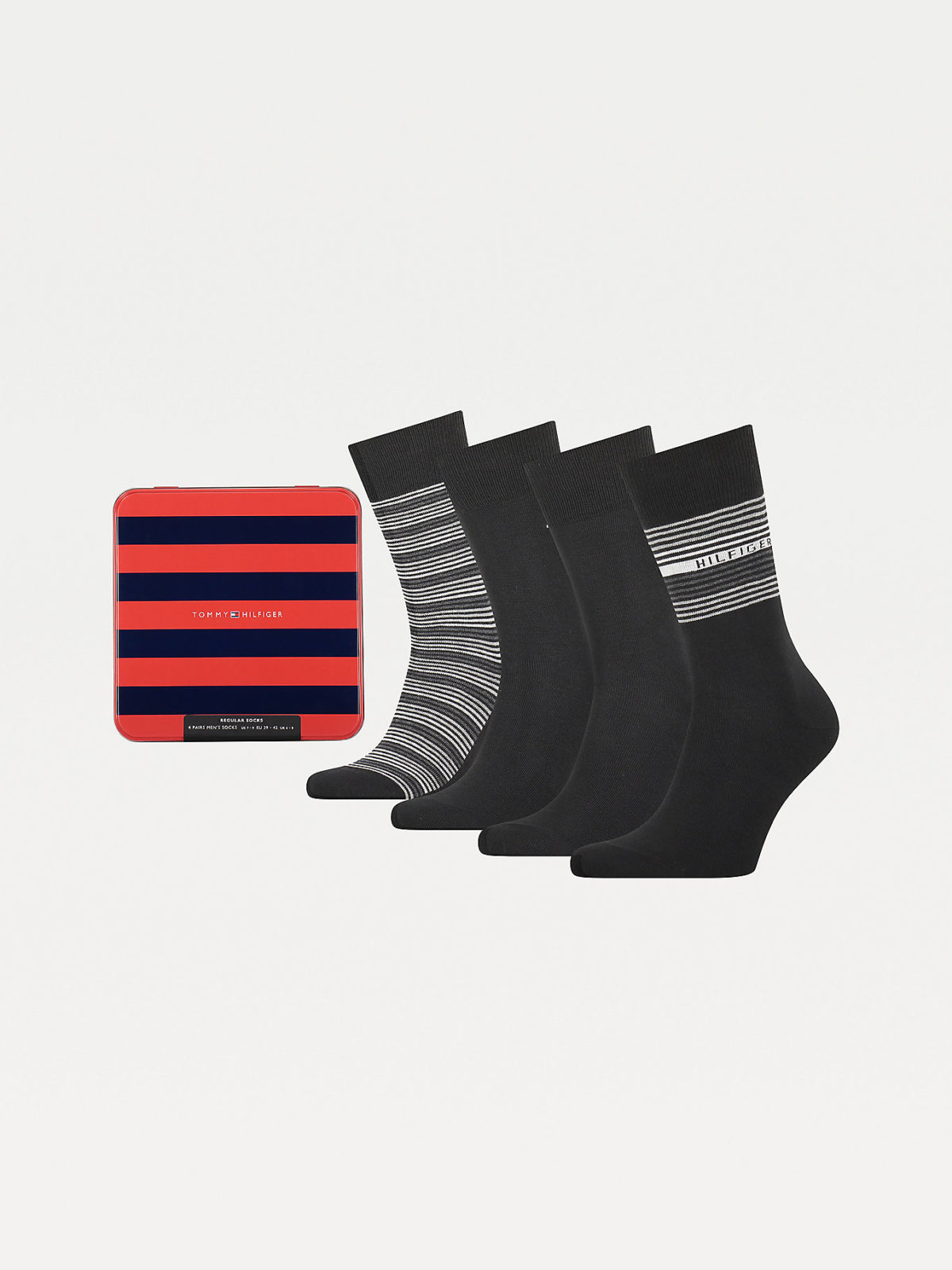 Tommy Hilfiger four pairs socks in gift box. Black with tommy hilfiger branding