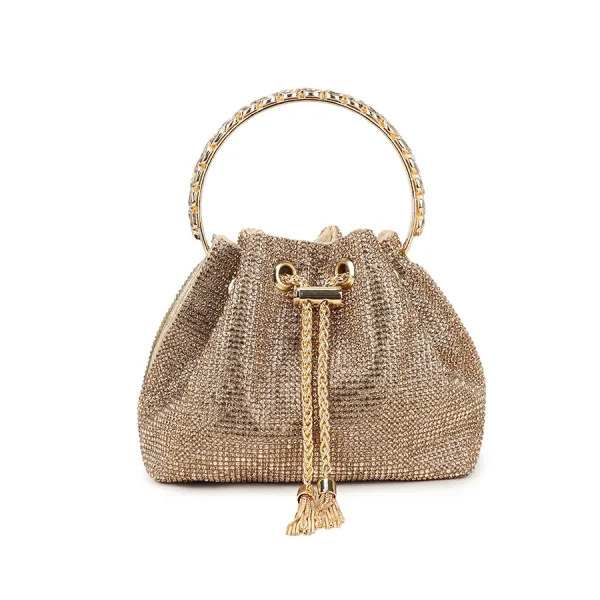 gold sparkle evening bag with ornate wrist handle height 15cm Width 18.2cm Depth 9cm
