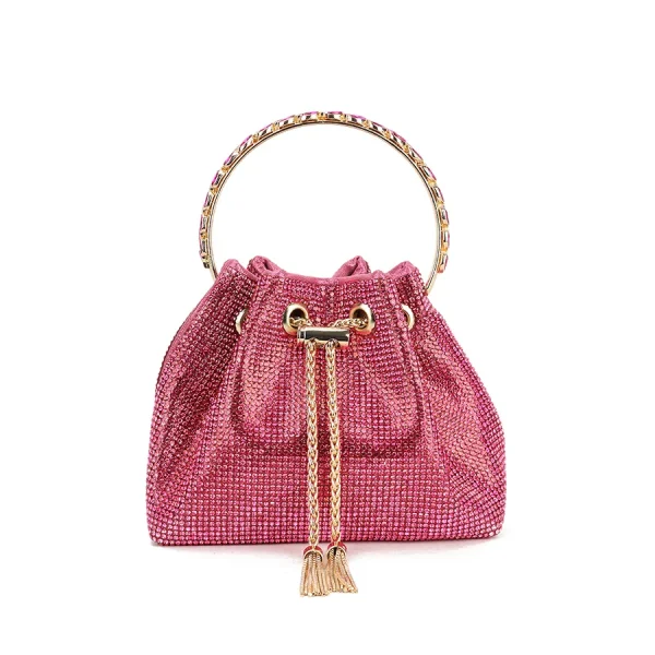 Fuchsia pink sparkle occasion bag with gold ornate handle Height 15cm Width 18.2cm Depth 9cm